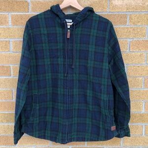 L.L. Bean Scotch Plaid Flannel shirt Women’s Relaxed Zip Hoodie size large -L-💙💚